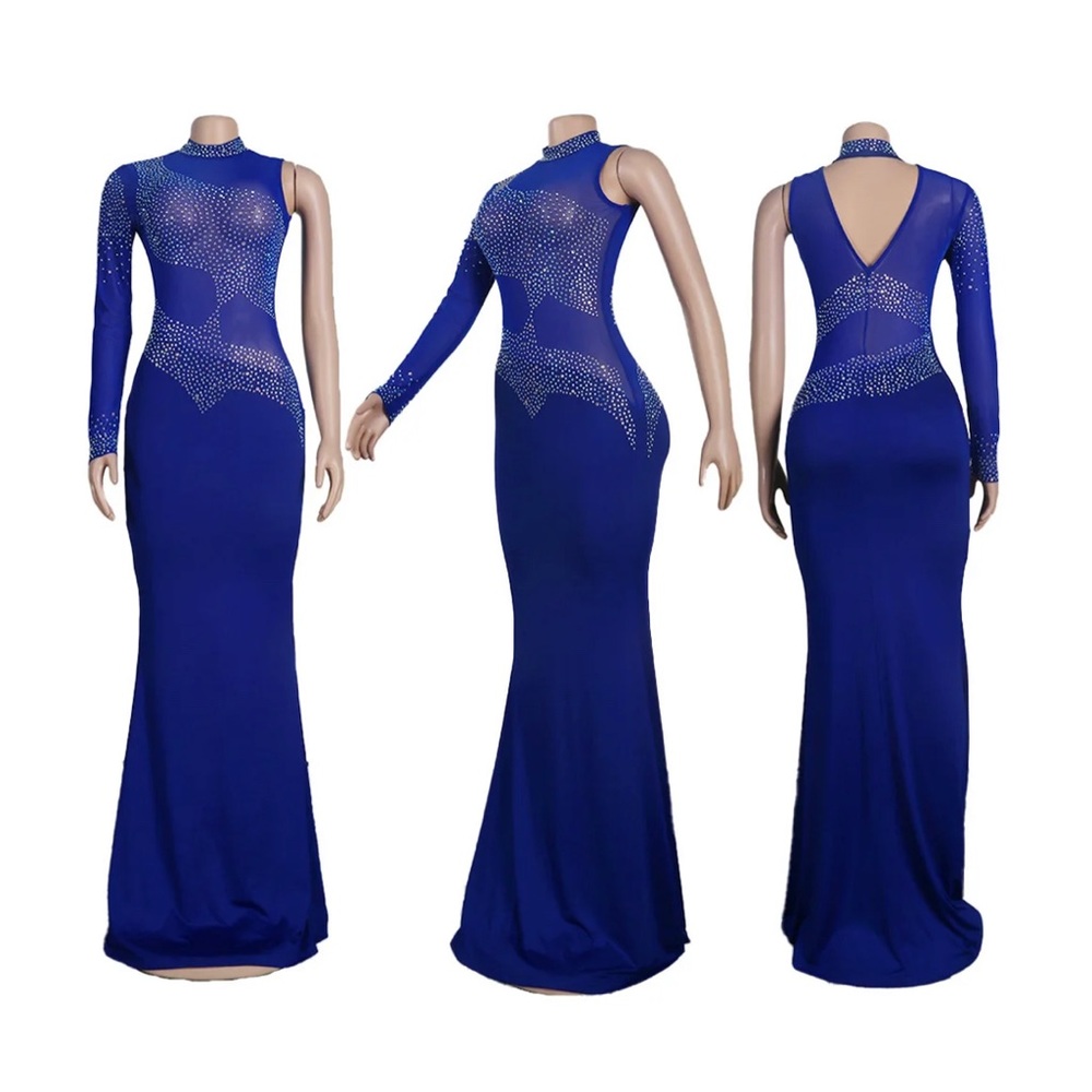 MX379 PLUS SIZE SHEER MESH CRYSTAL MAXI DRESSES